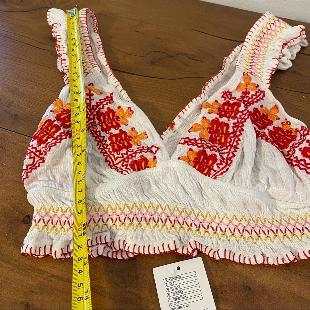 Urban Outfitters Cream Embroidered Crop Bralette with Red & Orange Accents - Picture 10 of 15